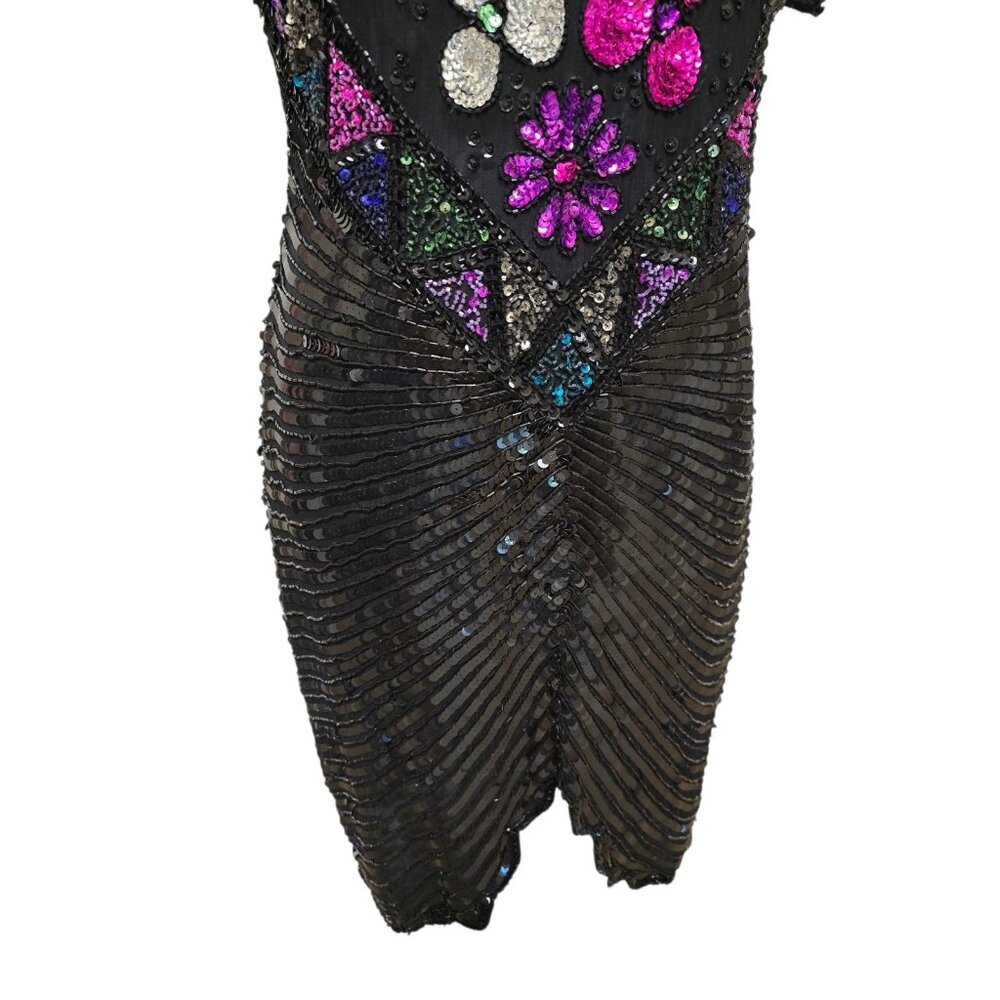 Vintage 90s Fully Sequin Dress Womens Size Medium Black Formal Party Sweelo - Picture 2 of 10